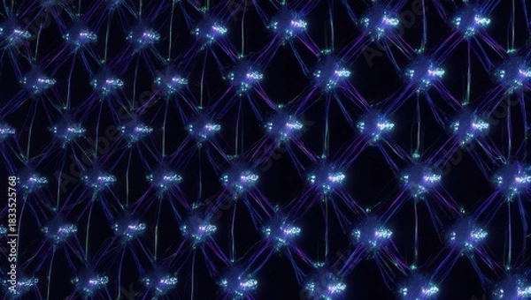 Fototapeta A grid of glowing orbs connected by intricate, flowing lines, creating a network pattern