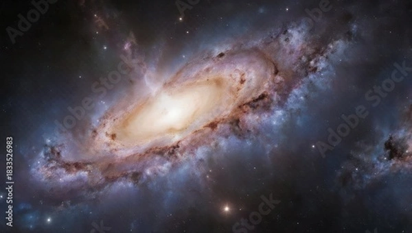 Fototapeta A detailed image of a spiral galaxy, with bright core and swirling celestial dust and gas