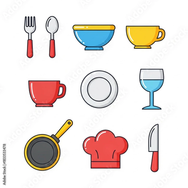 Fototapeta Food & Kitchen Icon Set – Cute Flat Vector