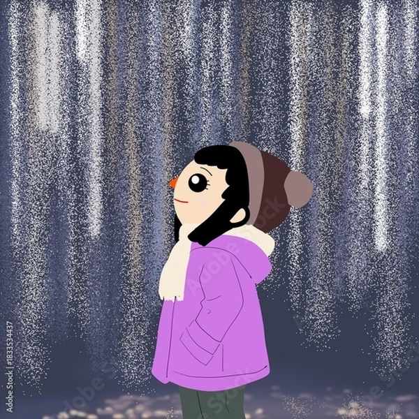 Obraz イルミネーションの中:一人でイルミネーションを見上げる人物