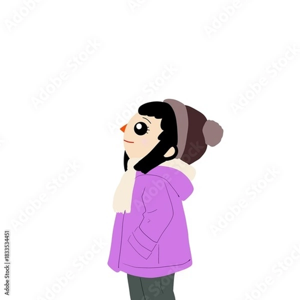 Obraz 冬に空を見上げる女性