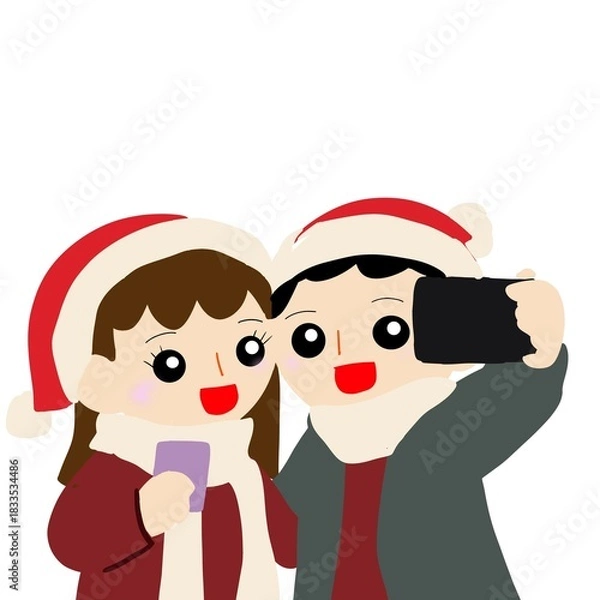 Obraz クリスマスのお祝いに自撮りをするカップル