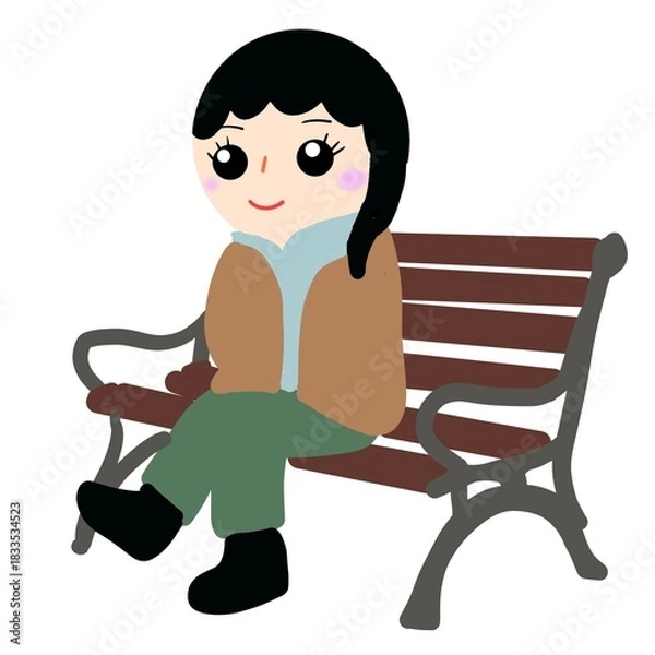 Obraz ベンチに座る女性