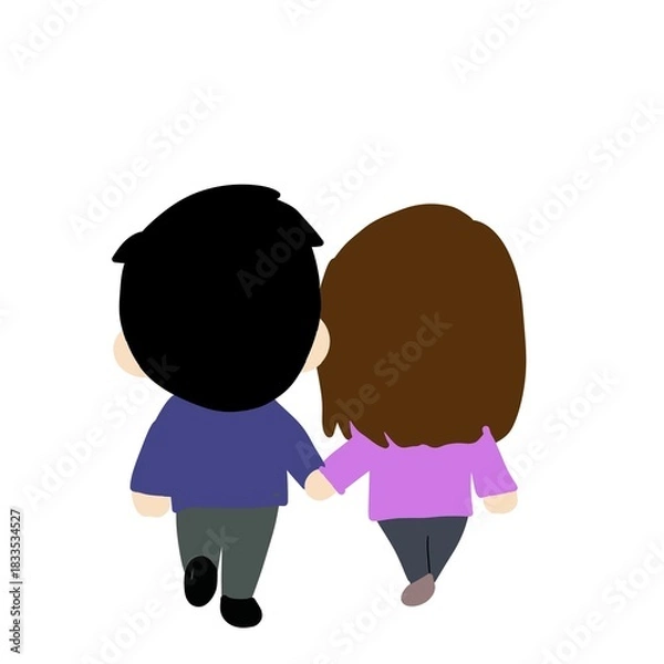 Obraz 手をつないで歩くカップルの後ろ姿