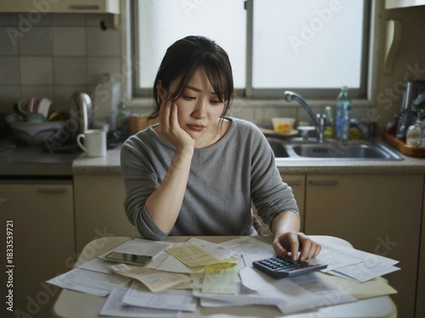 Obraz 家計に悩む主婦　Generative AI