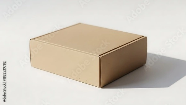 Obraz Small plain brown cardboard shipping box isolated on white background