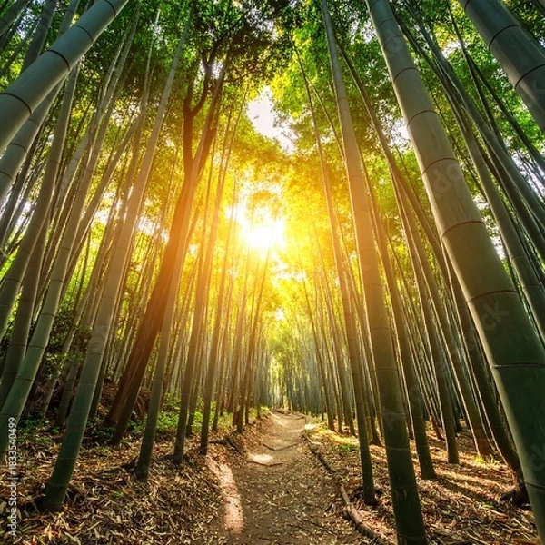 Obraz Sunlight path through bamboo forest