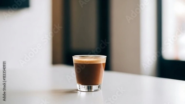 Fototapeta Single shot of espresso coffee with rich crema in glass