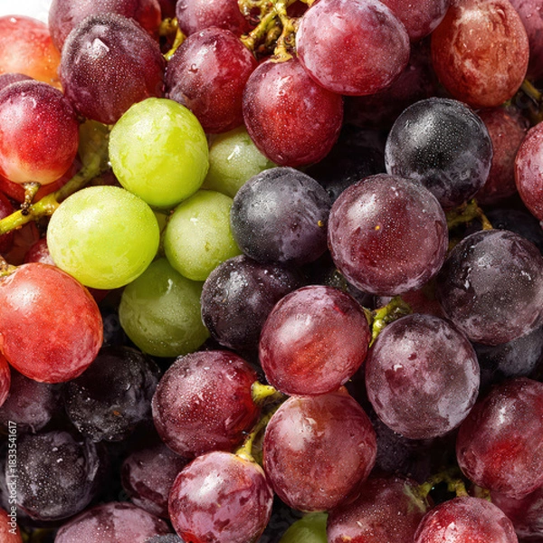 Obraz A fresh stack of ripe grapes piled together, showcasing glossy skins, rich color, and natural bloom. Perfect for fruit backgrounds, healthy food concepts, and clean produce photography.