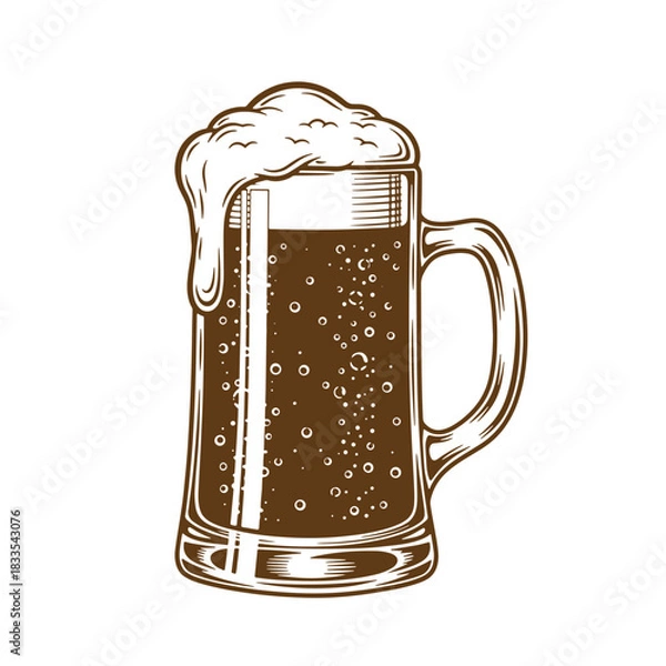 Fototapeta Vector illustration of a refreshing beer pint with overflowing foam isolated on white