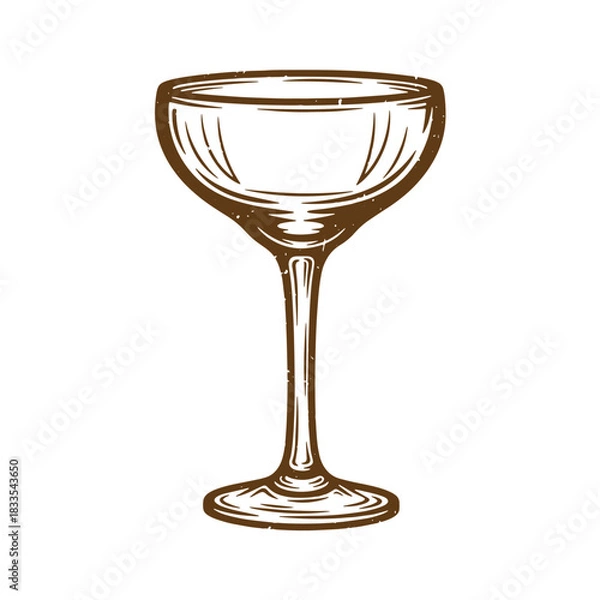 Fototapeta Vintage sketch illustration of a classic empty coupe cocktail glass on white background