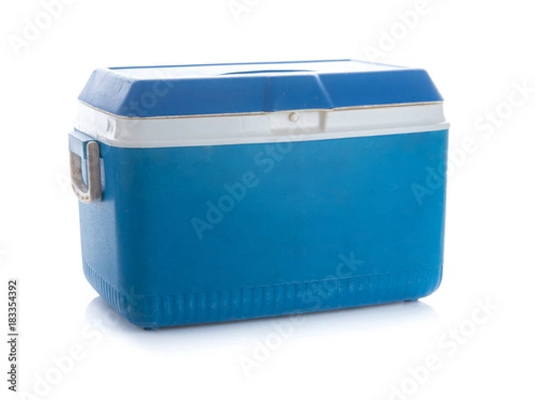 Obraz Handheld blue refrigerator isolated on white background