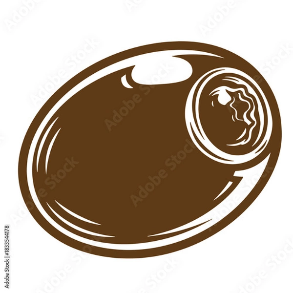 Fototapeta Vintage sketch of a brown olive with core showing in a classic illustrated style