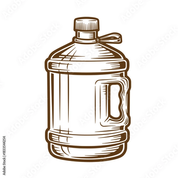 Fototapeta Vintage sketch of a large water bottle with handle and lid ready for refilling