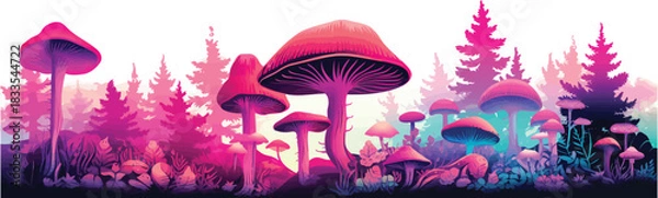 Obraz Fantasy Landscape with Neon Mushroomsfla isolated