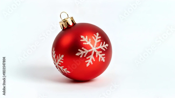 Fototapeta A close-up shot of a red Christmas ornament with a snowflake design on a white background. Perfect for holiday-themed projects.