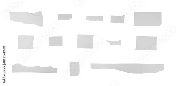 Obraz collection of torn adhesive tape pieces isolated on transparent background, realistic wrinkled tape strips set, ripped sticky tape texture elements for collage and design on png