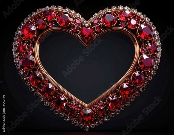 Fototapeta Ruby-studded heart frame on dark ground