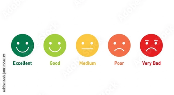 Obraz Customer feedback rating scale with smiley faces representing satisfaction levels from excellent to very bad
