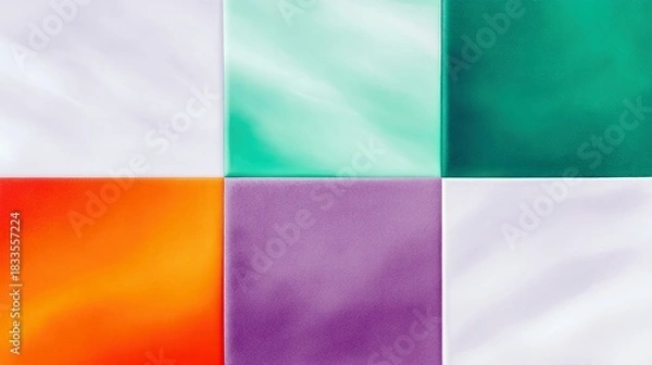 Fototapeta Abstract composition featuring six squares in various colors, with soft lighting and subtle textures.