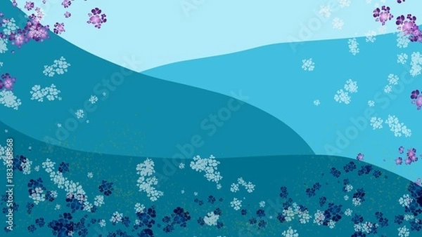 Obraz Abstract Floral Design with Flowing Blue and Purple Petals on a Serene Background with copy space.