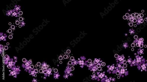 Obraz Ethereal Purple Abstract Shapes and Glowing Bubbles on a Dark Background with copy space.