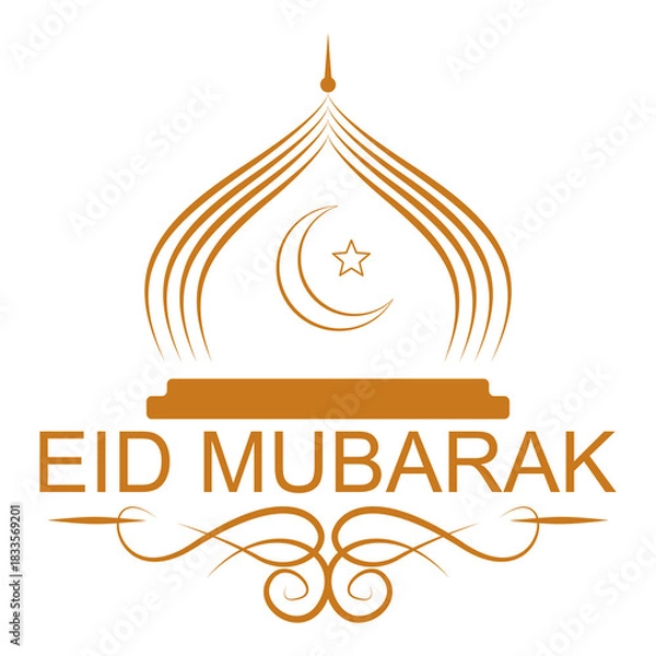 Obraz Eid Mubarak greeting with a mosque silhouette featuring a crescent moon and star