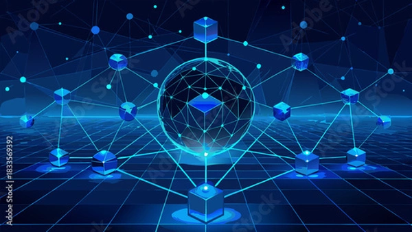 Fototapeta Blockchain Cryptocurrency Network Global Data Technology Digital Concept Isolated background