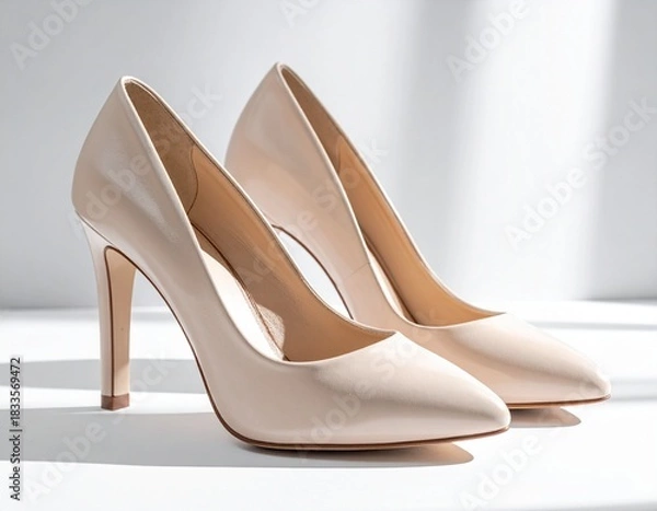 Obraz Elegant Nude High Heels on White Background