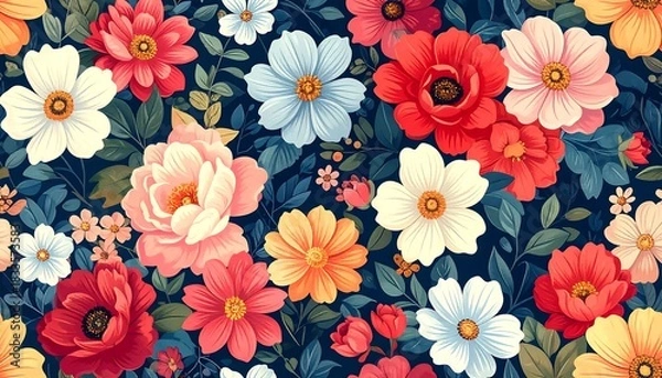 Obraz Vibrant floral pattern with various flower types
