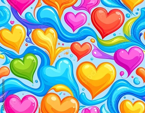 Obraz Vibrant hearts in swirling liquid pattern