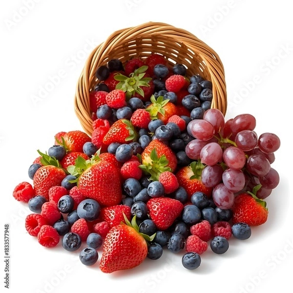 Fototapeta Mixed heap of fresh fruits and berries