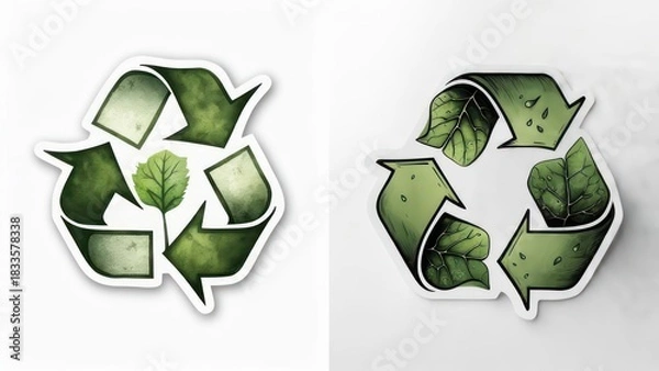 Obraz Two stylized recycling symbols with leaves