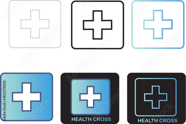 Fototapeta Minimalist Health Cross Icons Set for Medical and Healthcare Applications