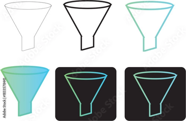 Fototapeta Collection of modern funnel filter icons in various styles. Minimalist flat vector graphic elements for web and user interface design