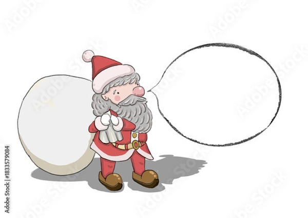 Obraz 袋を持った吹き出しと影があるサンタクロース