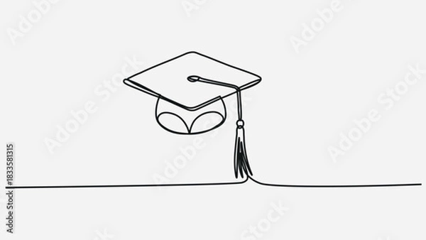 Obraz hand drawn line art vector illustration of graduation hat, graduation line art style vector illustration