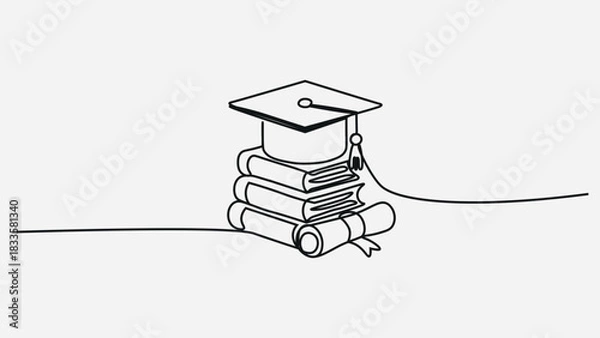 Obraz hand drawn line art vector illustration of graduation hat, graduation line art style vector illustration