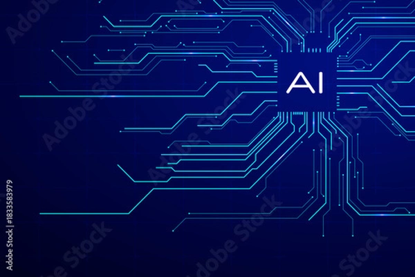 Obraz Artificial intelligence chip integrated into a tech board, showcasing advanced connectivity and modern geometric systems.
