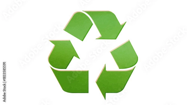 Fototapeta Vector illustration of a green textured recycling symbol, on transparent background