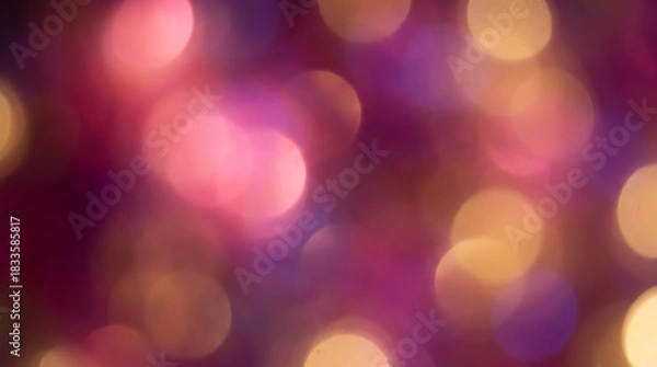 Fototapeta A vibrant abstract background of shimmering pink, purple, and golden bokeh lights creating a festive atmosphere.