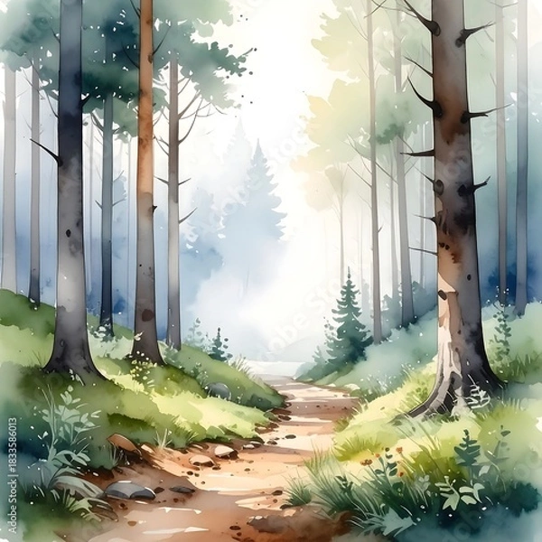 Obraz Watercolor forest path