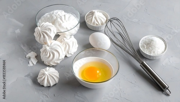 Obraz White dessert ingredients on gray surface