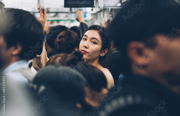 Fototapeta Beautiful japanese woman in the metro station