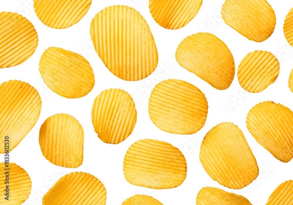 Obraz Crispy ruffled potato chips scattered isolated on transparent background