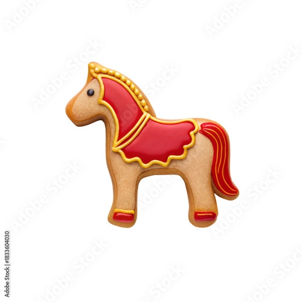Obraz Colorful gingerbread horse cookie decorated with icing and vibrant details for festive occasions