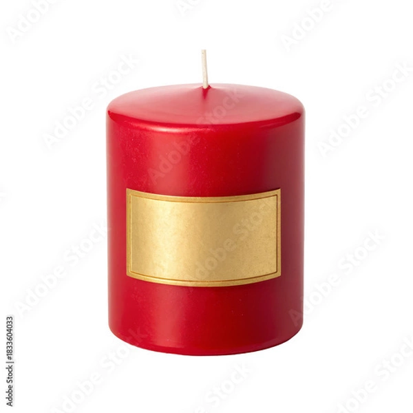 Obraz Red cylindrical candle with gold label for decorative and festive occasions