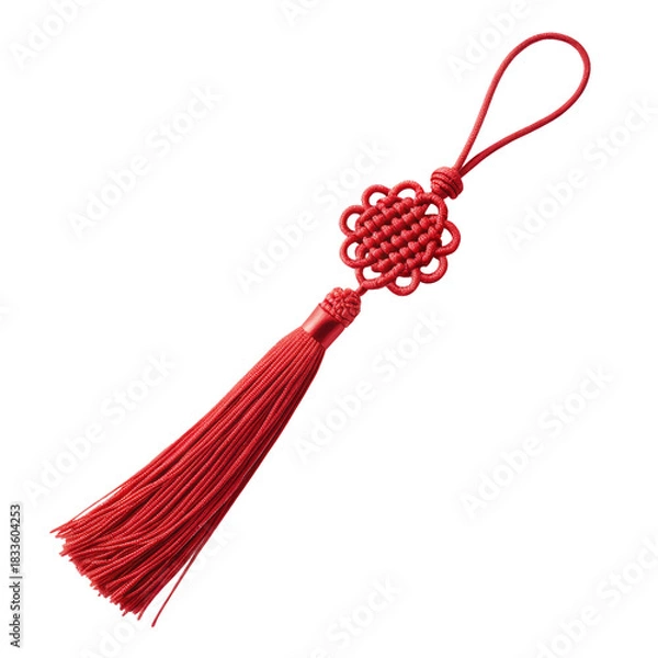 Obraz Red decorative tassel with intricate knot design and long flowing fringe for cultural significance