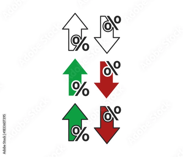 Fototapeta Data trend icons showing positive and negative change. Upward green arrows signify increase, while downward red arrows represent decrease.