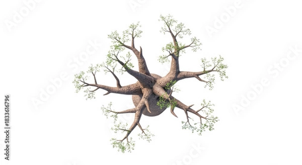 Fototapeta Unique Tree Root Structure with Branches and Twisted Trunk.